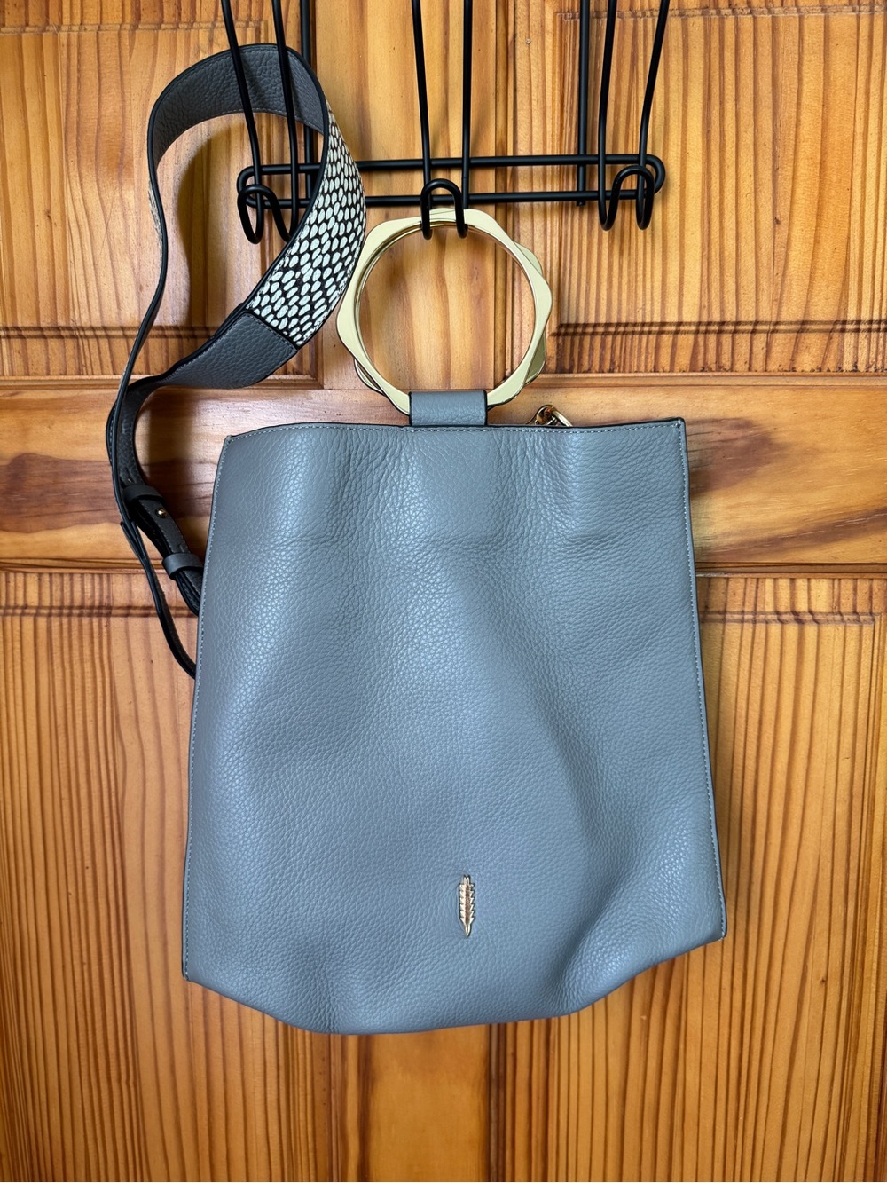 Thacker Le Bucket Grey Leather Bucket Bag with Gold Accent